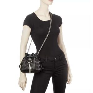 JIMMY CHOO Callie Studded Leather Bucket Bag Black & Silver